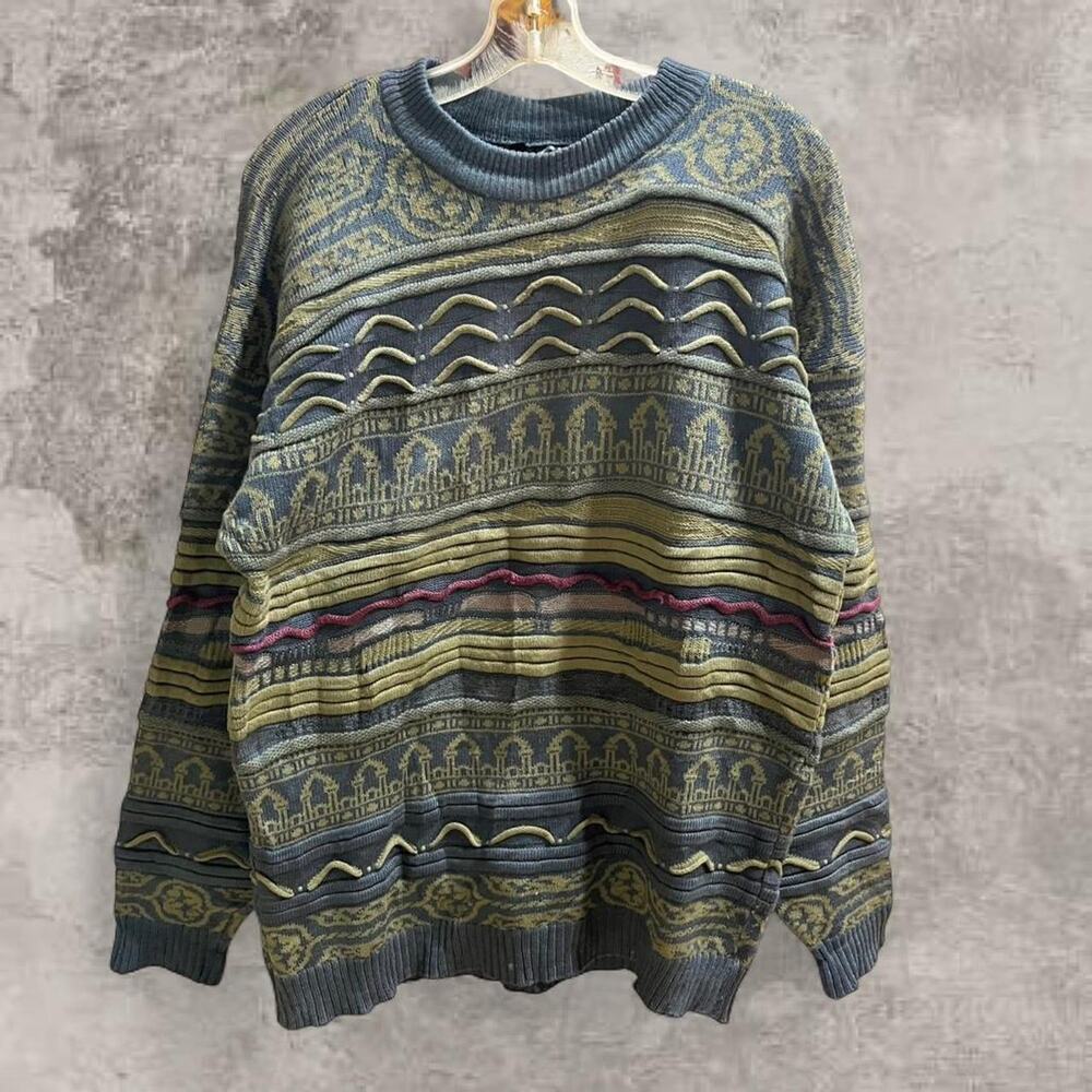Anvio Green Wool Sweater Medium Knit Jumper Vintage Coogi Original Style Cosby